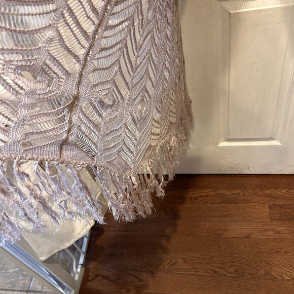 Hayden Los Angeles Boho Open Cardigan Sweater Large Crochet Dusty Pink Fringe - Picture 5 of 8